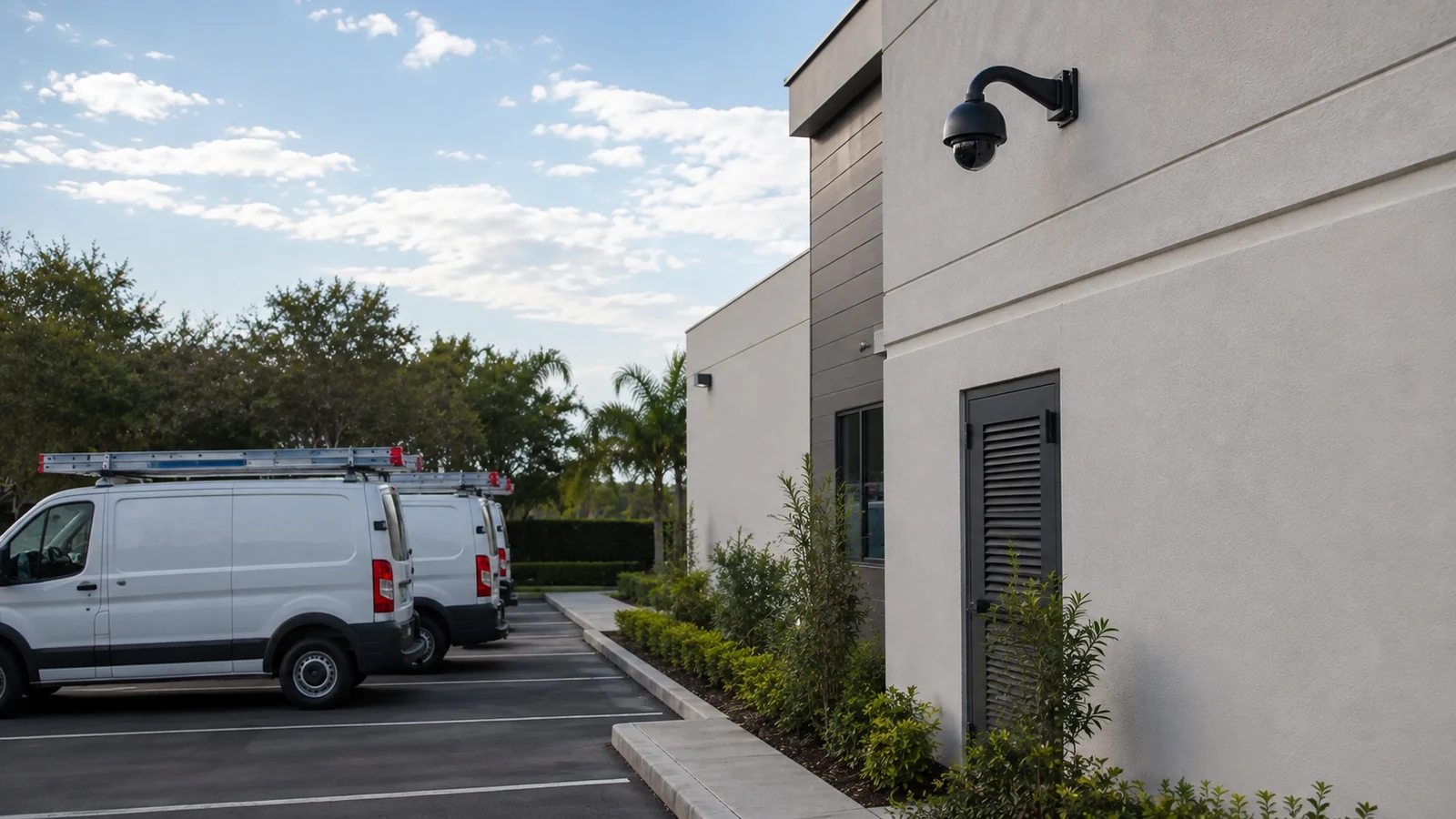 Professional security camera view planned for a commercial parking and loading area